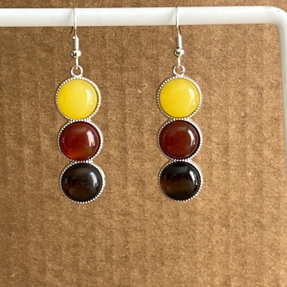 22148 Yellow, Orange Agate & Tiger Eye Earrings - Picture 1 of 4